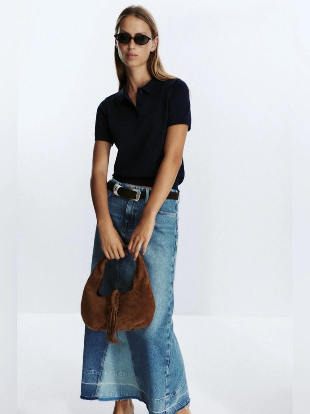 Zara Natural Suede Braided-Trim Fringe Hobo Bag in Brown